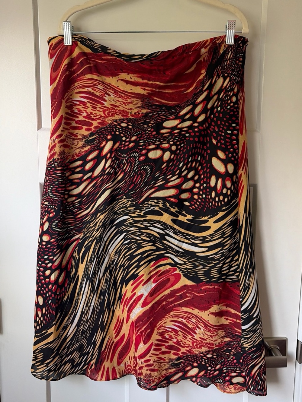 Abstract Red & Black Maxi Skirt with Cream Accents
